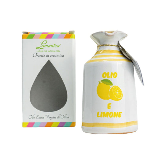 Lamantea Oliven Öl (extra virgin) im Keramikgefäß 100ml - Zitrone - Trueffelfreunde