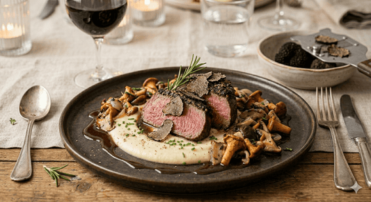 Rinderfilet mit Trüffelkruste auf Pastinakenpüree und gebratenen Pilzen - Festessen - Trüffelfreunde Rezepte