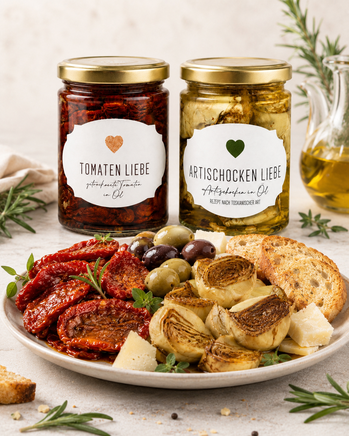 Artischocken Liebe - 260g und Tomaten Liebe - 270g als Antipasti Set