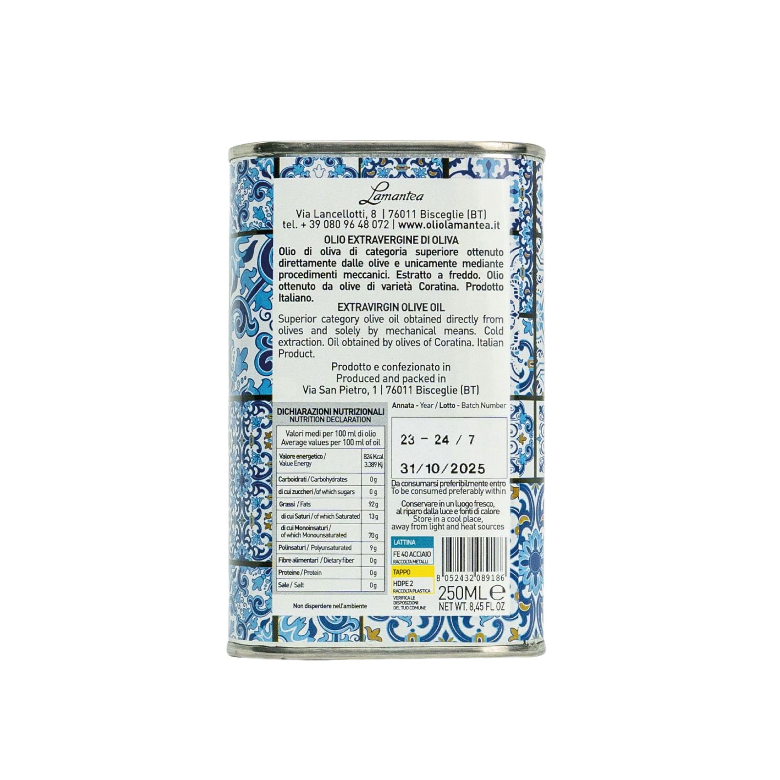 MAIOLICHE Lamantea Extra Natives Olivenöl  EVO Kollektion 250 ml - Trueffelfreunde