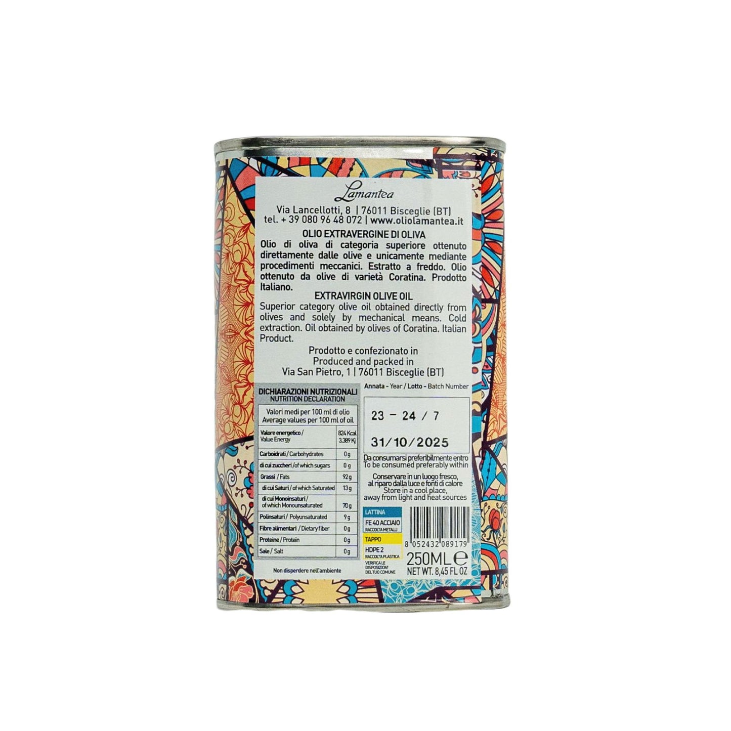 MOSAICO Lamantea Extra Natives Olivenöl  EVO Kollektion 250ml - Trueffelfreunde